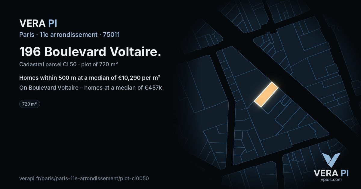 196 Boulevard Voltaire, 11e arrondissement at night – the plot lit, the parcels around coloured by the prices near them