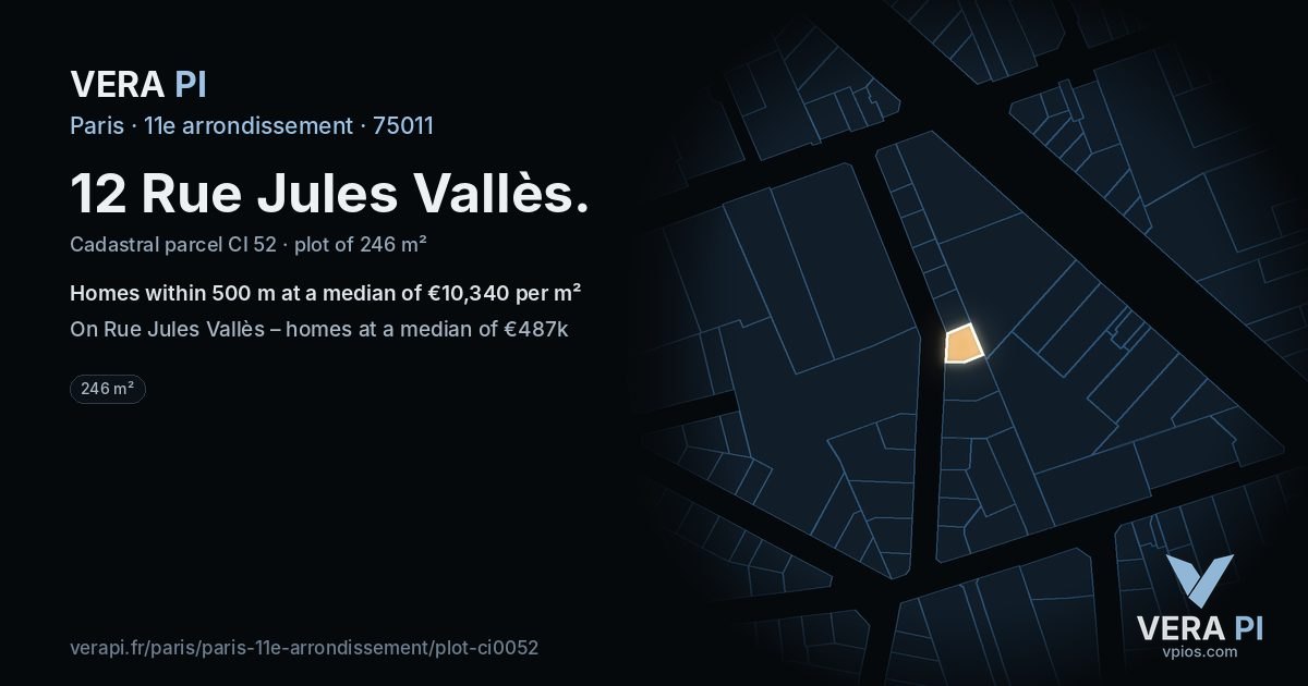 12 Rue Jules Vallès, 11e arrondissement at night – the plot lit, the parcels around coloured by the prices near them