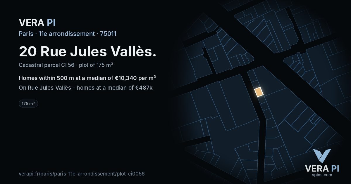 20 Rue Jules Vallès, 11e arrondissement at night – the plot lit, the parcels around coloured by the prices near them