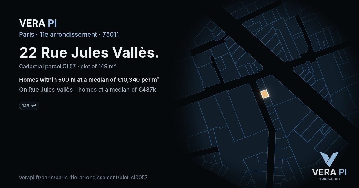 22 Rue Jules Vallès, 11e arrondissement at night – the plot lit, the parcels around coloured by the prices near them