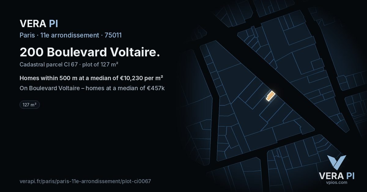 200 Boulevard Voltaire, 11e arrondissement at night – the plot lit, the parcels around coloured by the prices near them