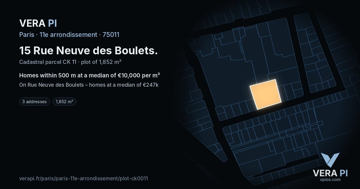 15 Rue Neuve des Boulets, 11e arrondissement at night – the plot lit, the parcels around coloured by the prices near them