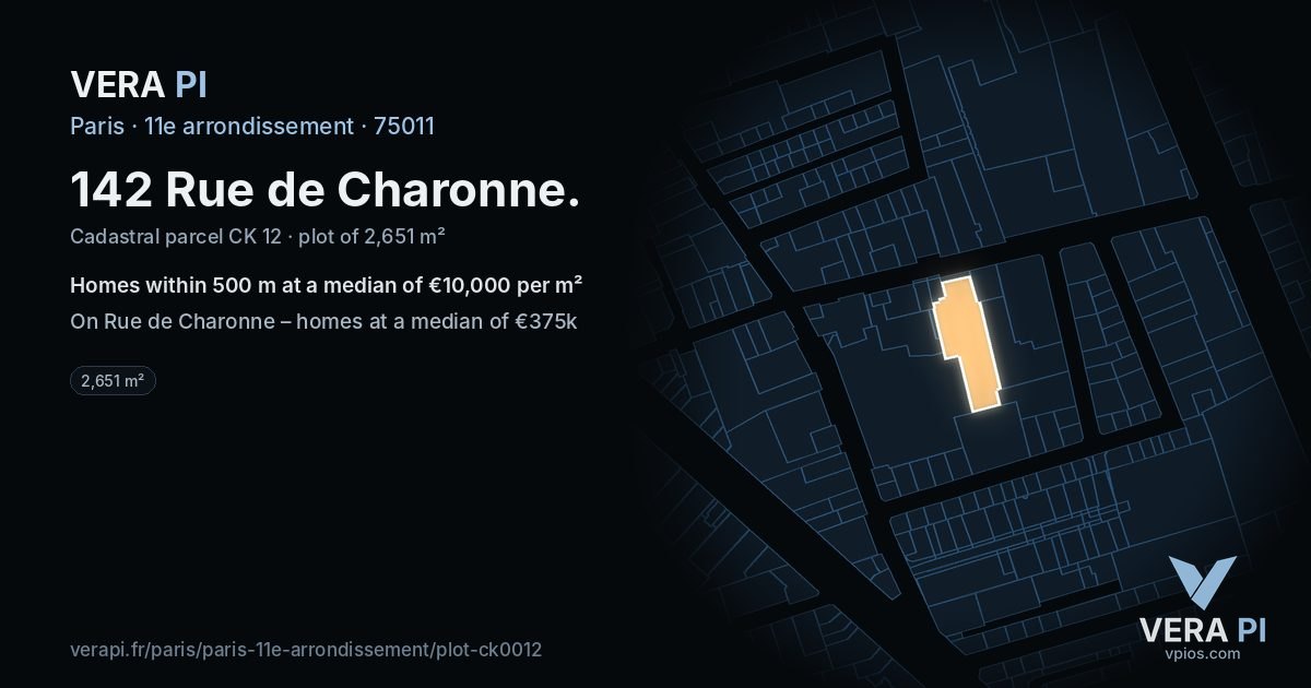 142 Rue de Charonne, 11e arrondissement at night – the plot lit, the parcels around coloured by the prices near them