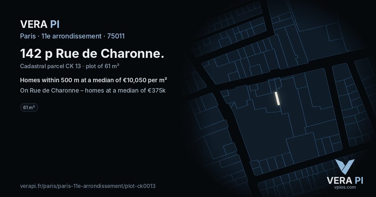 142 p Rue de Charonne, 11e arrondissement at night – the plot lit, the parcels around coloured by the prices near them