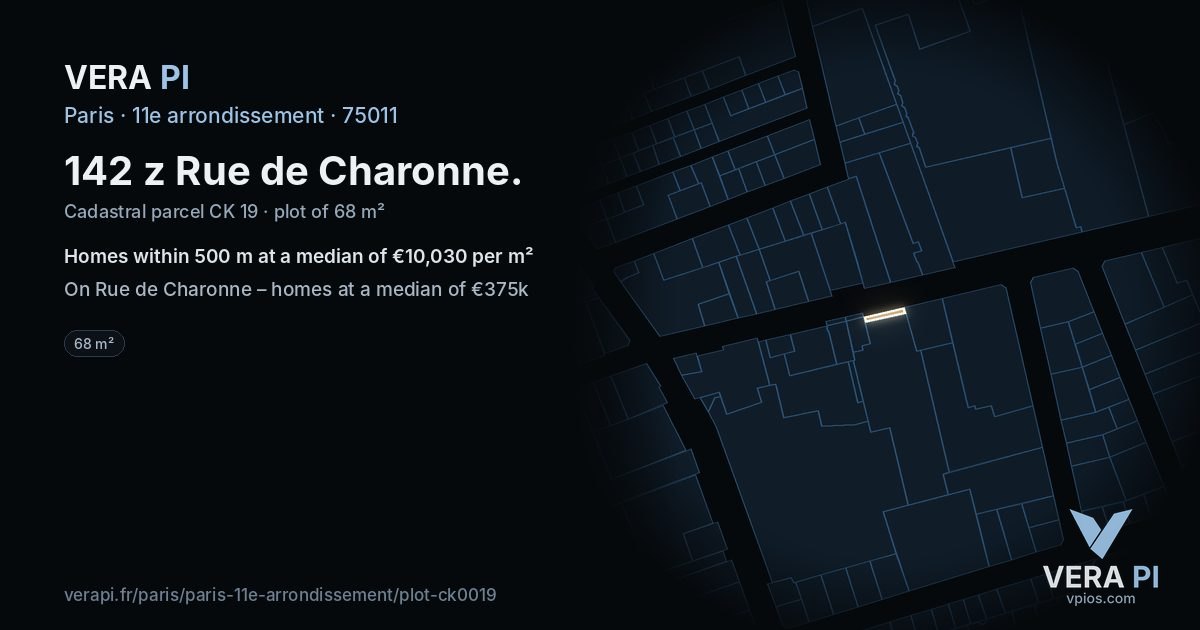 142 z Rue de Charonne, 11e arrondissement at night – the plot lit, the parcels around coloured by the prices near them