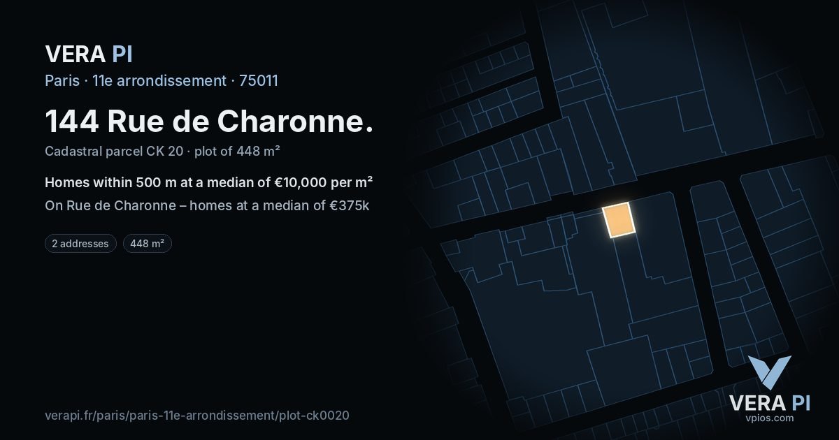 144 Rue de Charonne, 11e arrondissement at night – the plot lit, the parcels around coloured by the prices near them