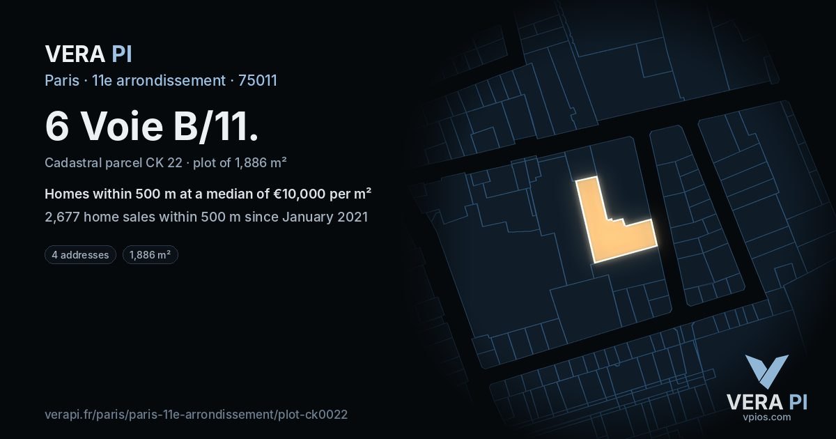 6 Voie B/11, 11e arrondissement at night – the plot lit, the parcels around coloured by the prices near them