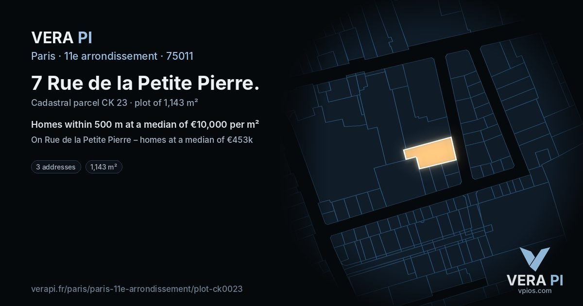 7 Rue de la Petite Pierre, 11e arrondissement at night – the plot lit, the parcels around coloured by the prices near them
