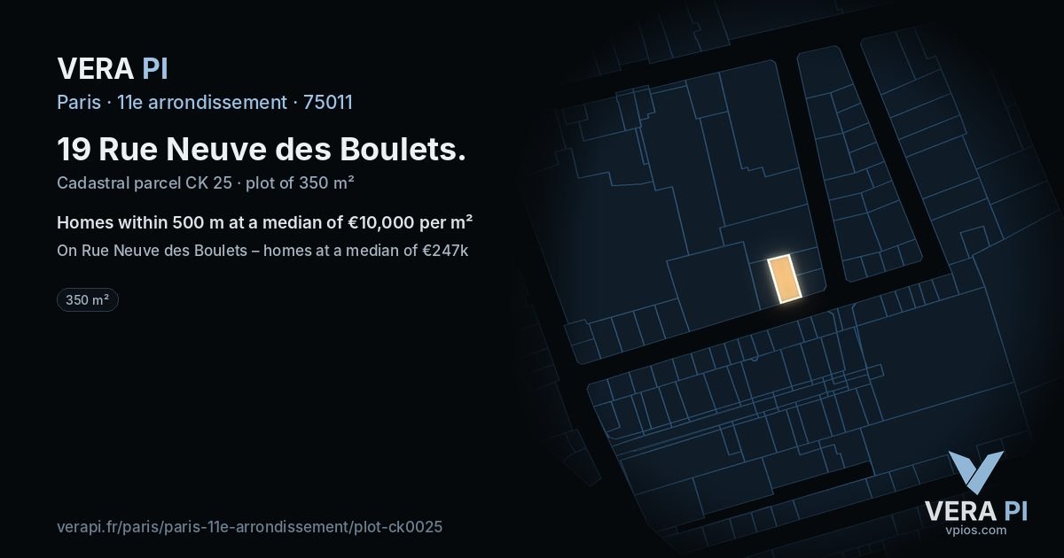 19 Rue Neuve des Boulets, 11e arrondissement at night – the plot lit, the parcels around coloured by the prices near them