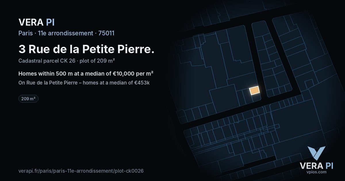 3 Rue de la Petite Pierre, 11e arrondissement at night – the plot lit, the parcels around coloured by the prices near them