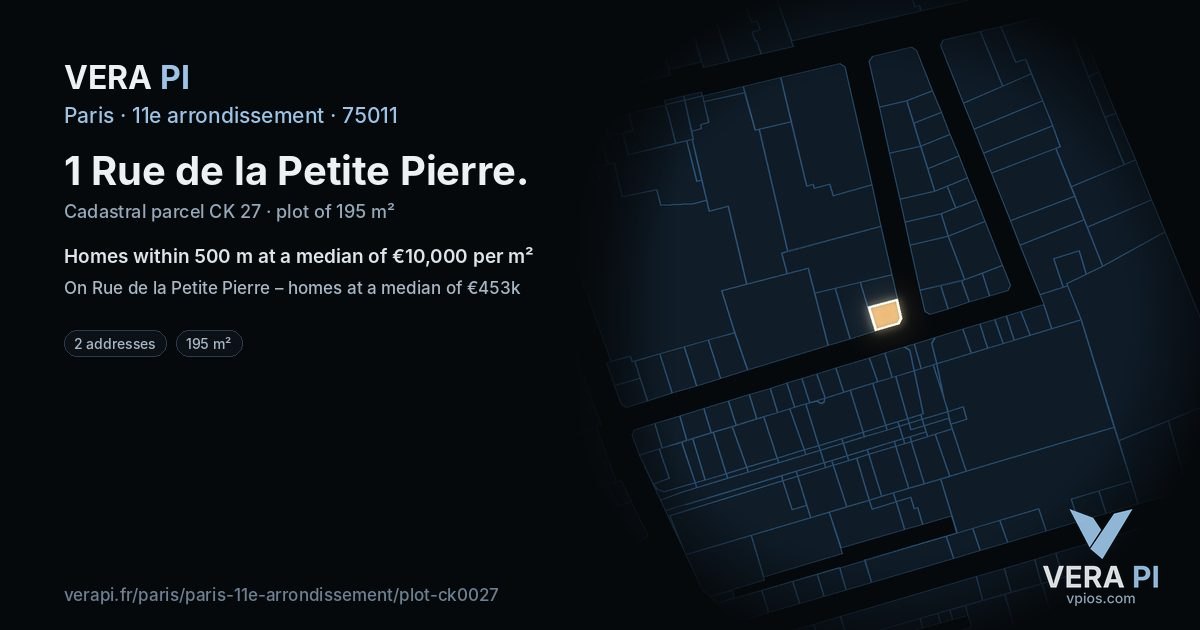 1 Rue de la Petite Pierre, 11e arrondissement at night – the plot lit, the parcels around coloured by the prices near them