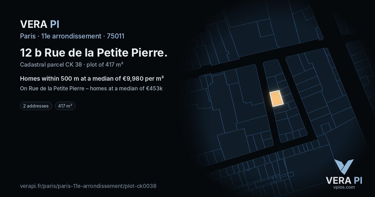 12 b Rue de la Petite Pierre, 11e arrondissement at night – the plot lit, the parcels around coloured by the prices near them