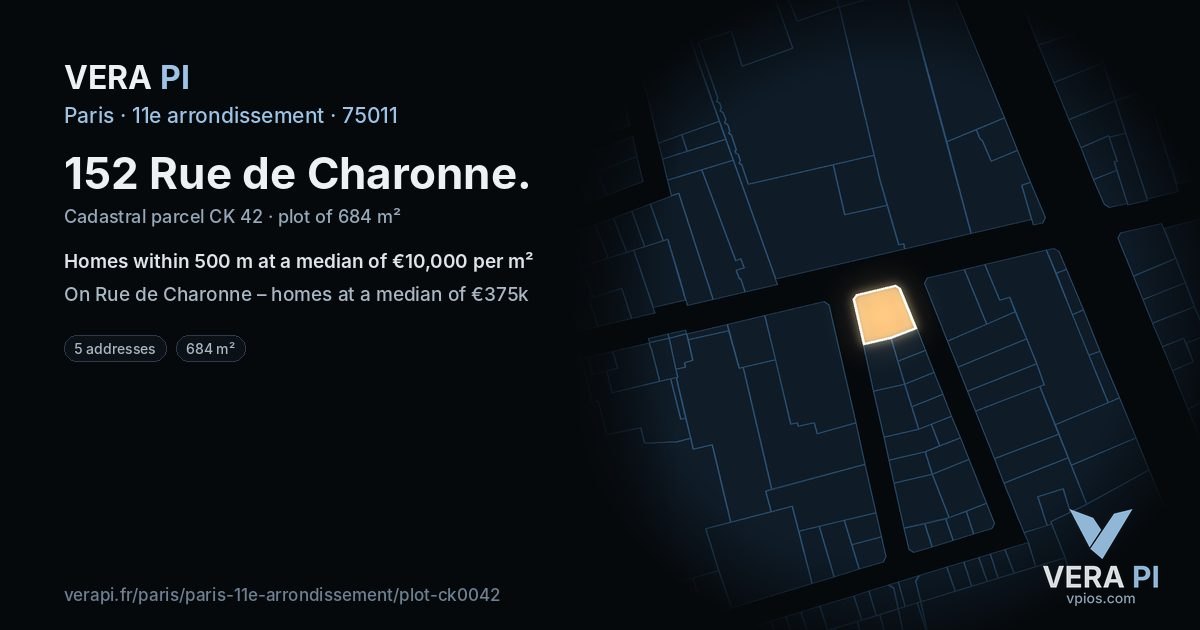 152 Rue de Charonne, 11e arrondissement at night – the plot lit, the parcels around coloured by the prices near them