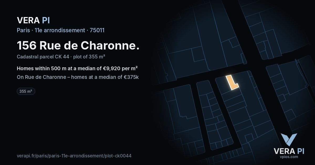 156 Rue de Charonne, 11e arrondissement at night – the plot lit, the parcels around coloured by the prices near them