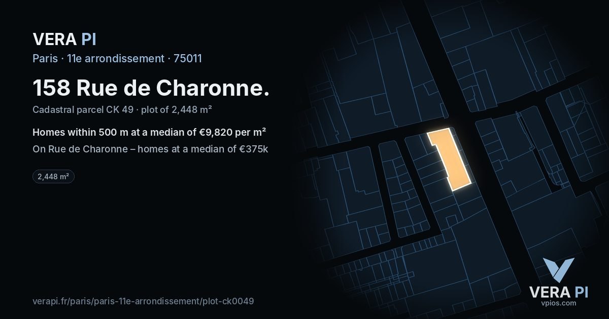 158 Rue de Charonne, 11e arrondissement at night – the plot lit, the parcels around coloured by the prices near them