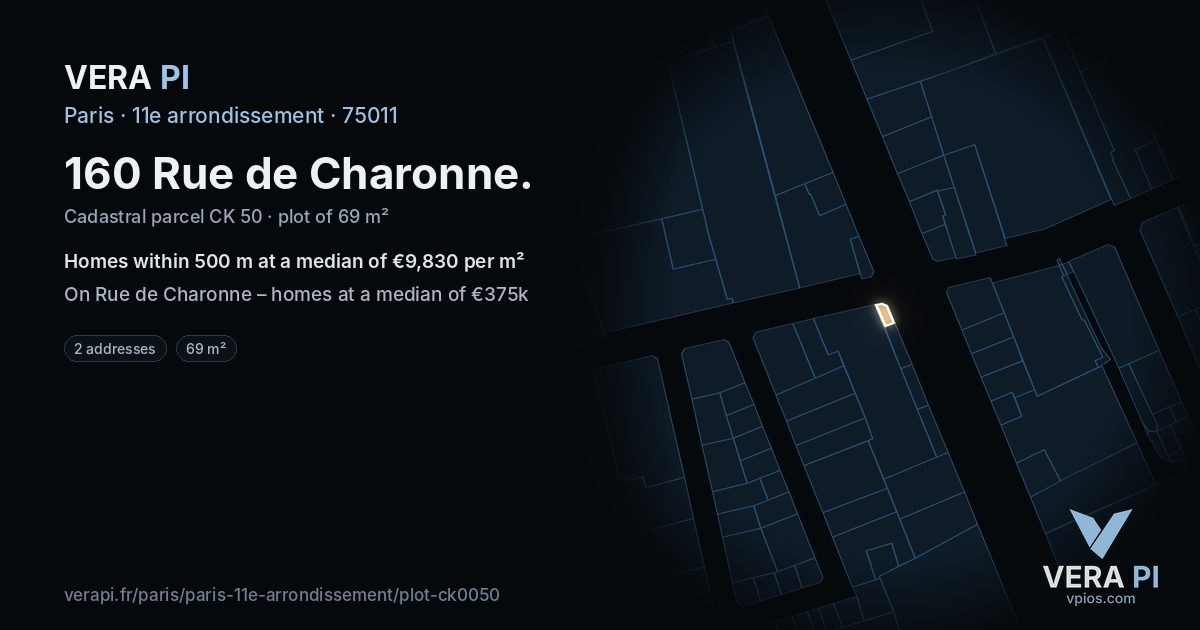 160 Rue de Charonne, 11e arrondissement at night – the plot lit, the parcels around coloured by the prices near them