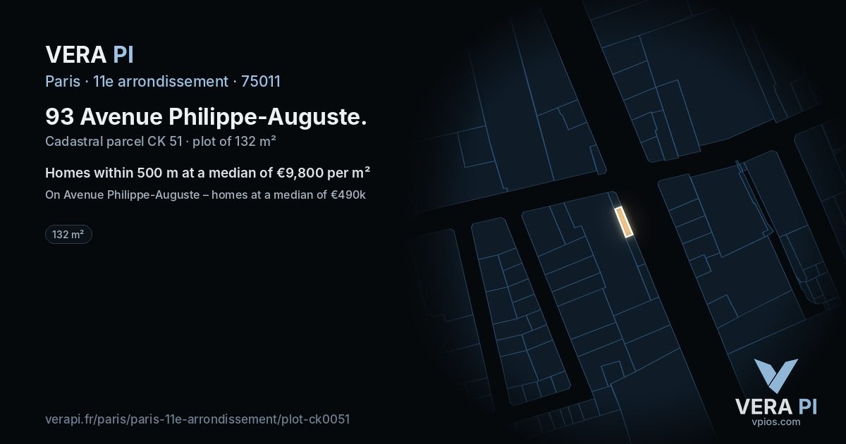 93 Avenue Philippe-Auguste, 11e arrondissement at night – the plot lit, the parcels around coloured by the prices near them