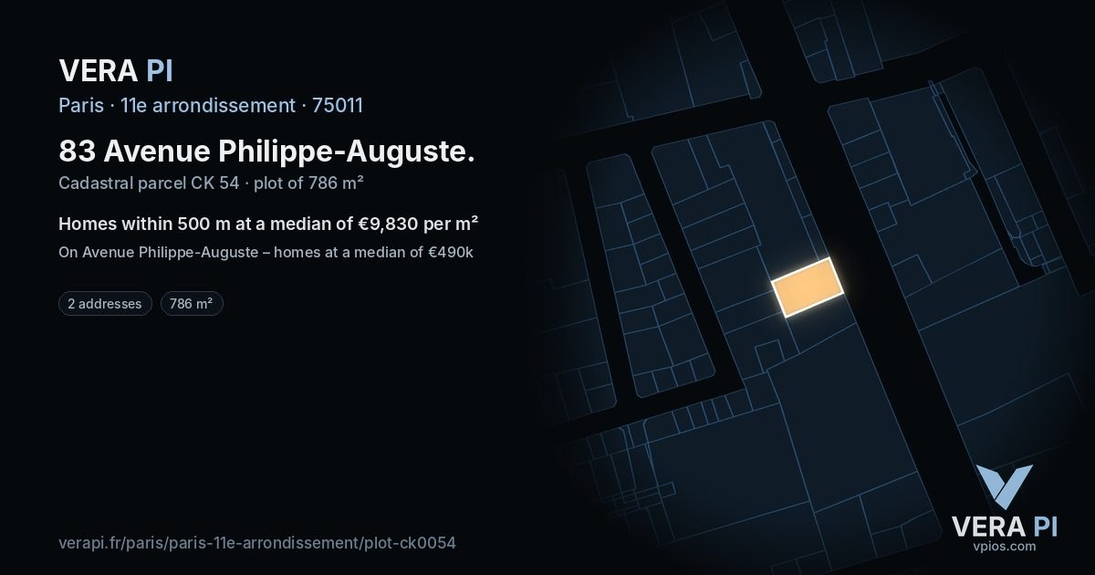 83 Avenue Philippe-Auguste, 11e arrondissement at night – the plot lit, the parcels around coloured by the prices near them
