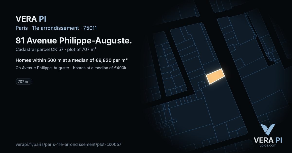 81 Avenue Philippe-Auguste, 11e arrondissement at night – the plot lit, the parcels around coloured by the prices near them