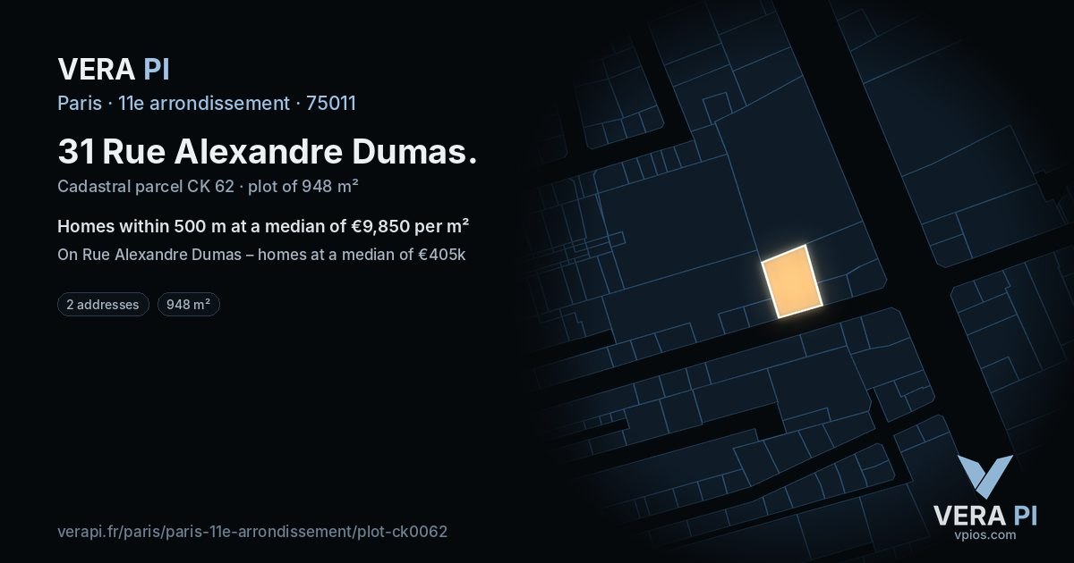 31 Rue Alexandre Dumas, 11e arrondissement at night – the plot lit, the parcels around coloured by the prices near them