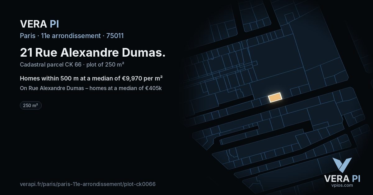 21 Rue Alexandre Dumas, 11e arrondissement at night – the plot lit, the parcels around coloured by the prices near them