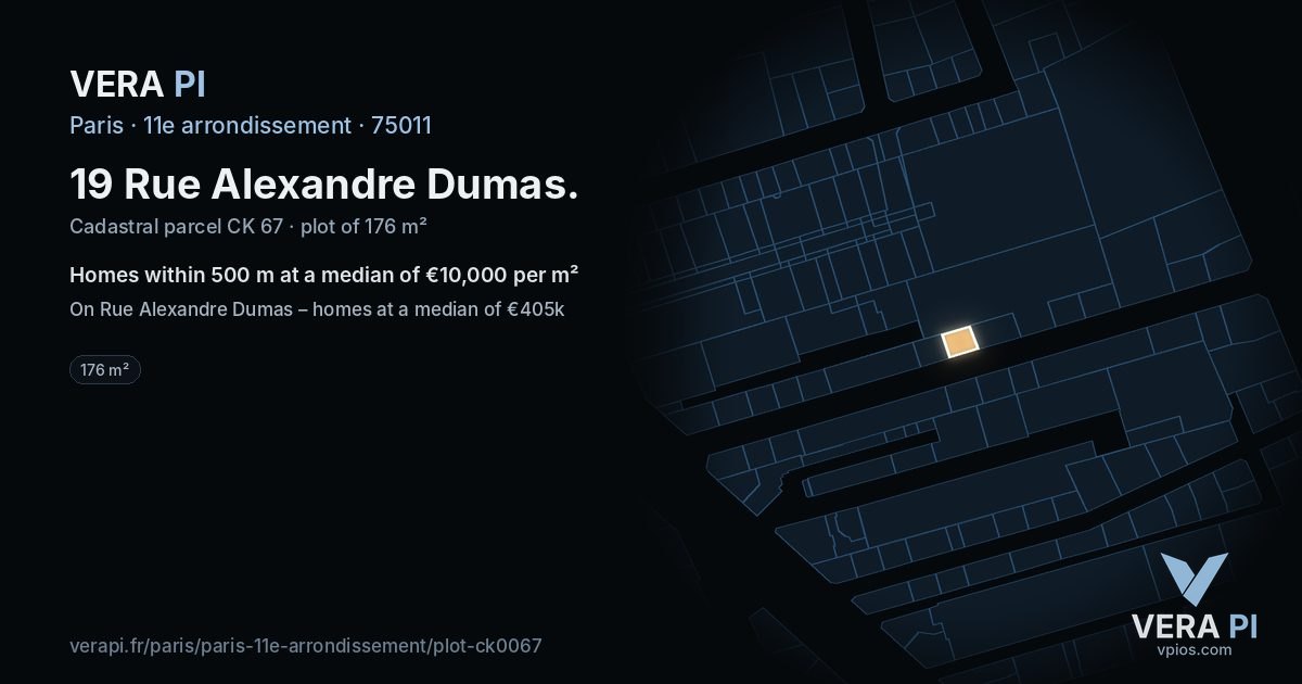 19 Rue Alexandre Dumas, 11e arrondissement at night – the plot lit, the parcels around coloured by the prices near them
