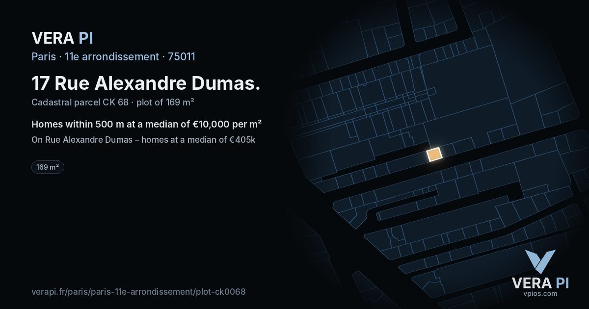 17 Rue Alexandre Dumas, 11e arrondissement at night – the plot lit, the parcels around coloured by the prices near them