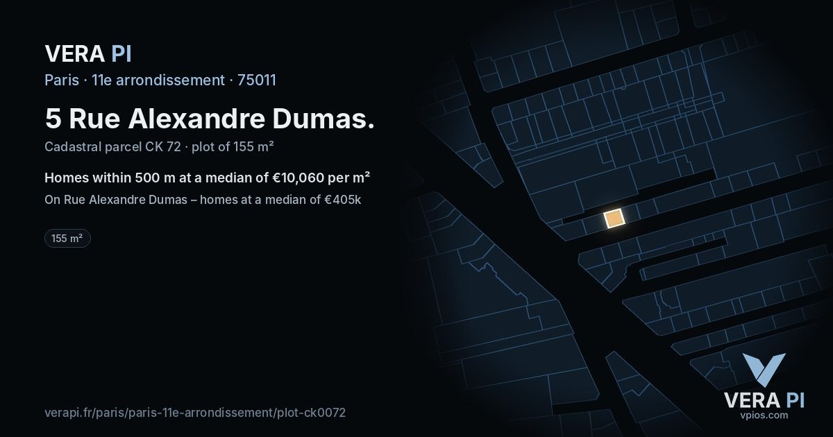 5 Rue Alexandre Dumas, 11e arrondissement at night – the plot lit, the parcels around coloured by the prices near them