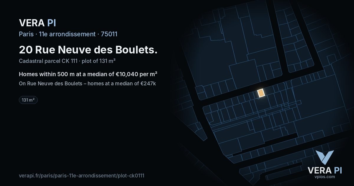 20 Rue Neuve des Boulets, 11e arrondissement at night – the plot lit, the parcels around coloured by the prices near them
