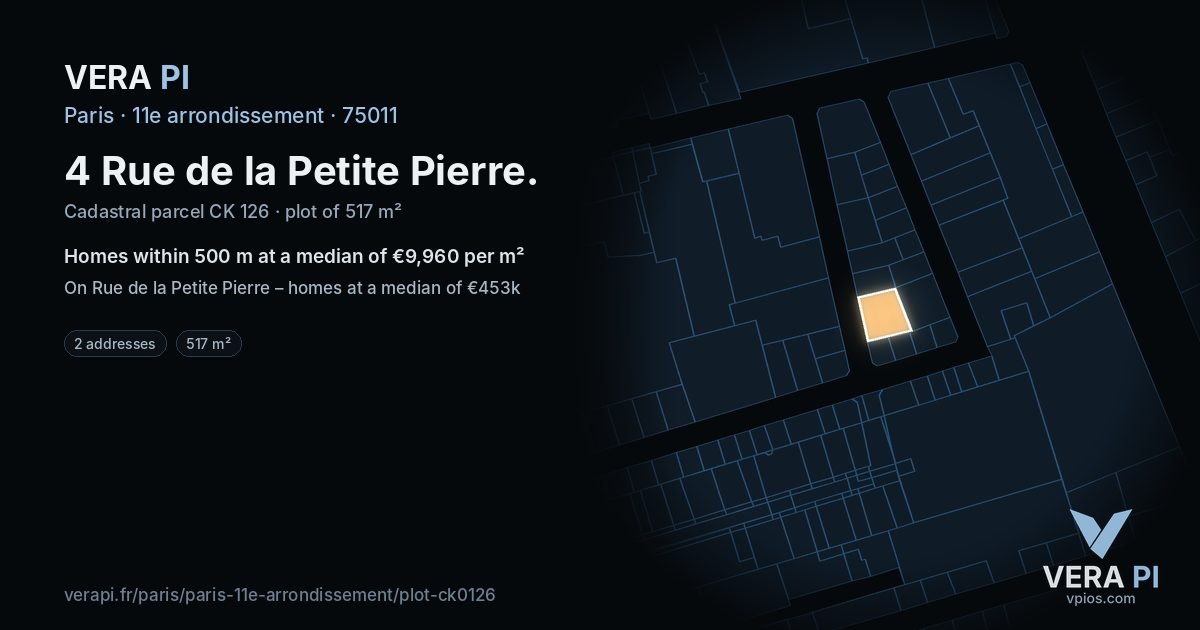 4 Rue de la Petite Pierre, 11e arrondissement at night – the plot lit, the parcels around coloured by the prices near them