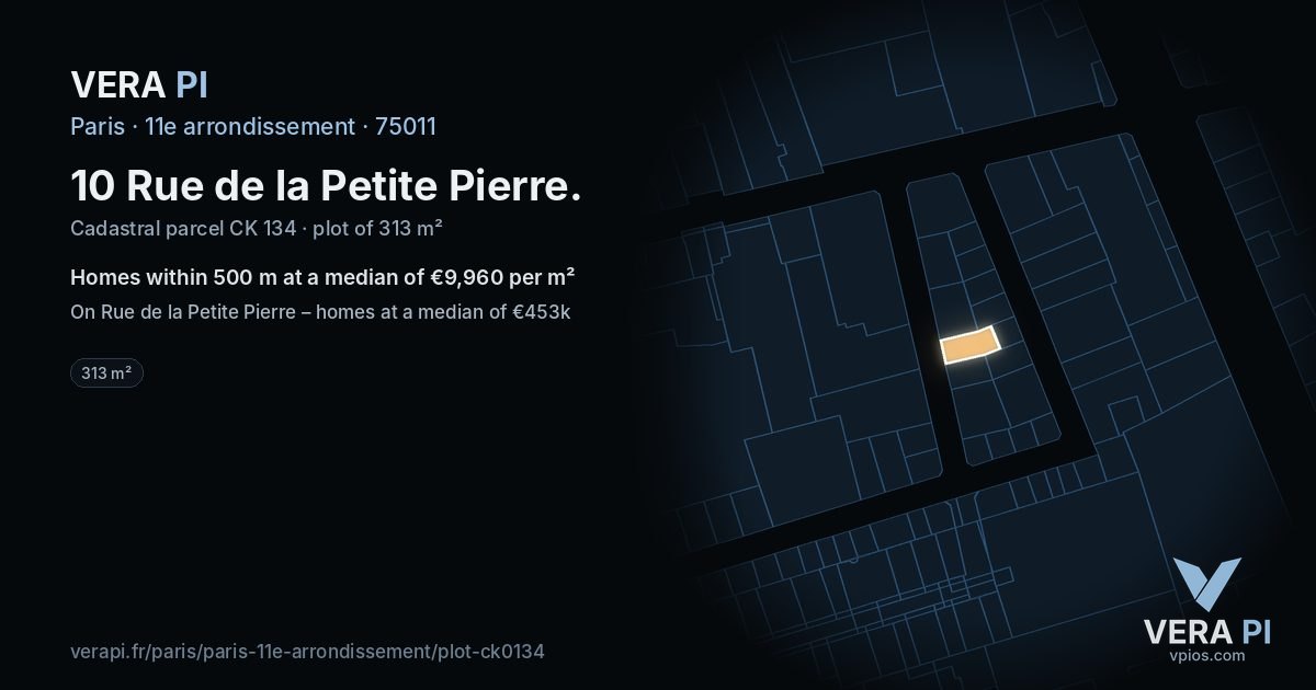 10 Rue de la Petite Pierre, 11e arrondissement at night – the plot lit, the parcels around coloured by the prices near them