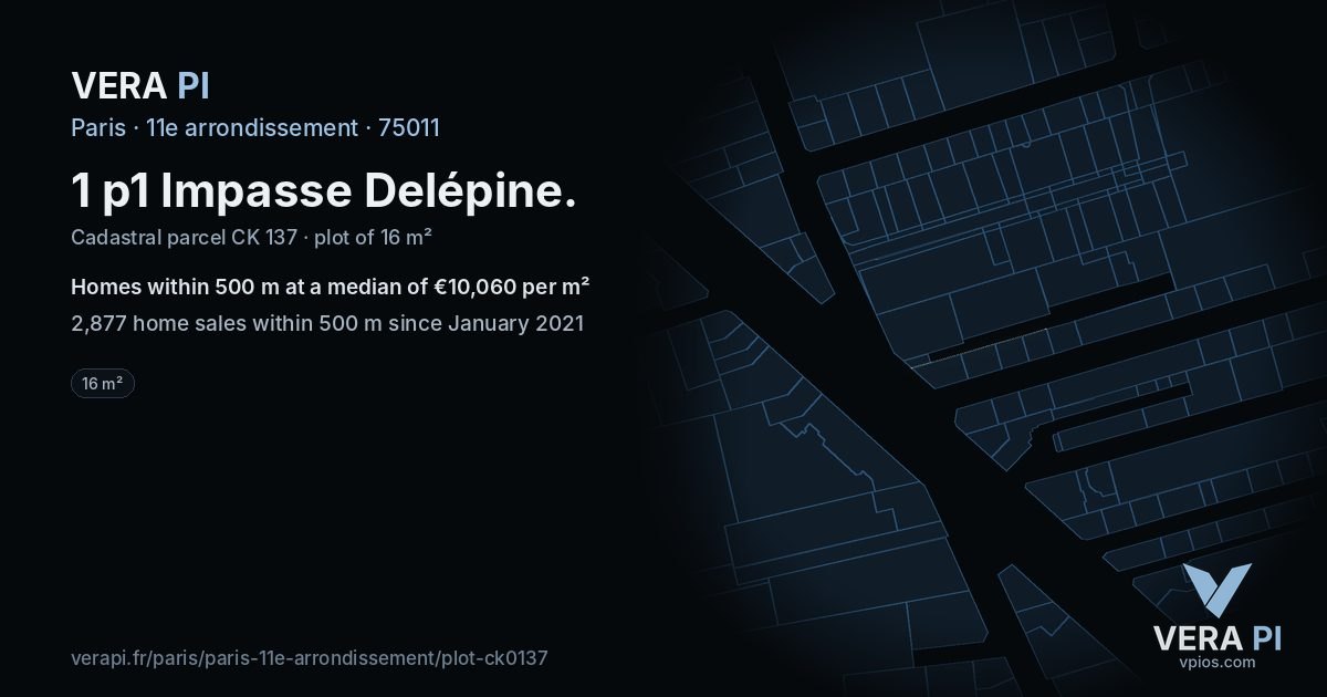 1 p1 Impasse Delépine, 11e arrondissement at night – the plot lit, the parcels around coloured by the prices near them