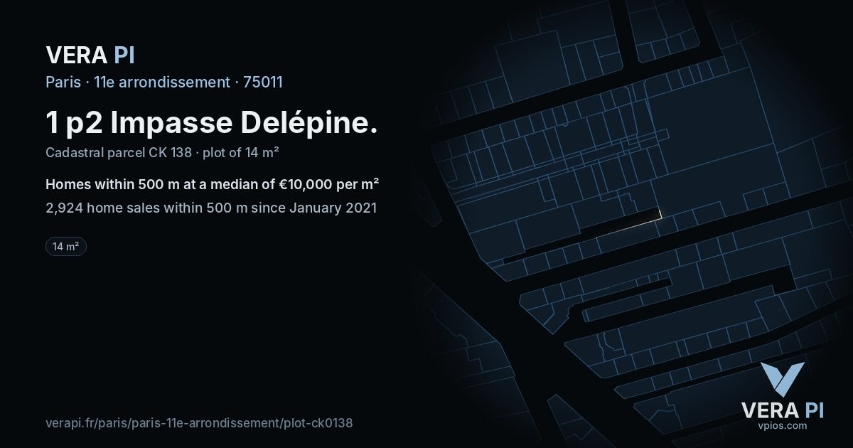 1 p2 Impasse Delépine, 11e arrondissement at night – the plot lit, the parcels around coloured by the prices near them