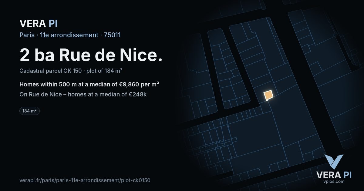 2 ba Rue de Nice, 11e arrondissement at night – the plot lit, the parcels around coloured by the prices near them