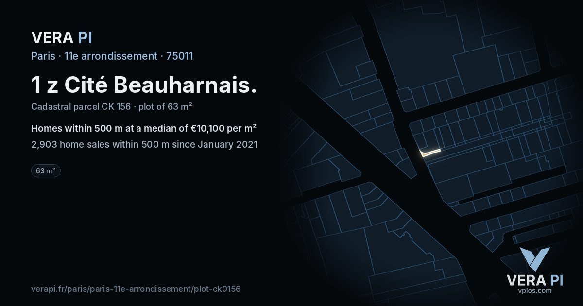 1 z Cité Beauharnais, 11e arrondissement at night – the plot lit, the parcels around coloured by the prices near them