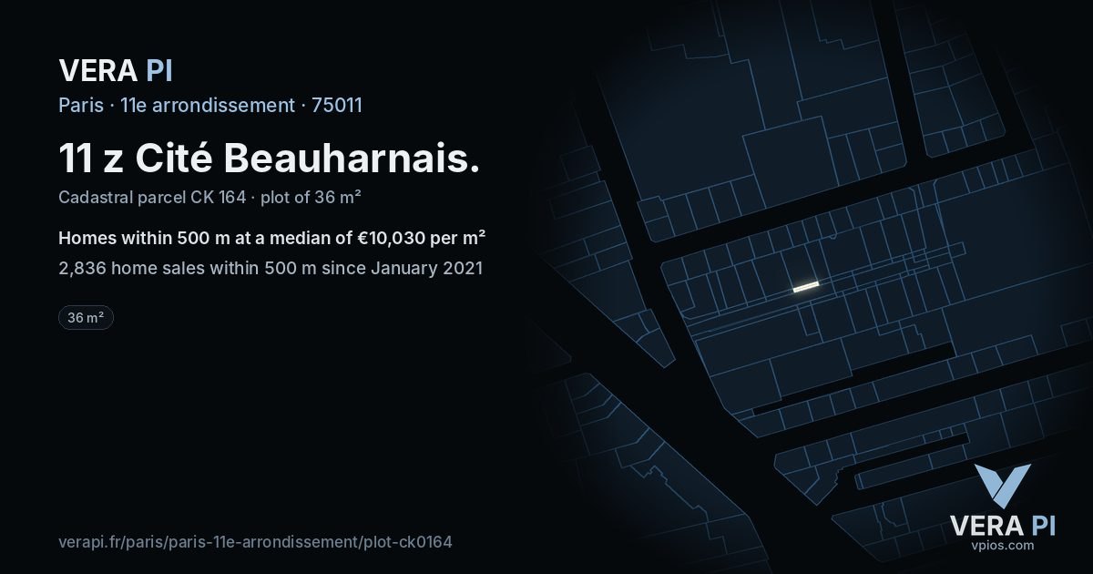 11 z Cité Beauharnais, 11e arrondissement at night – the plot lit, the parcels around coloured by the prices near them