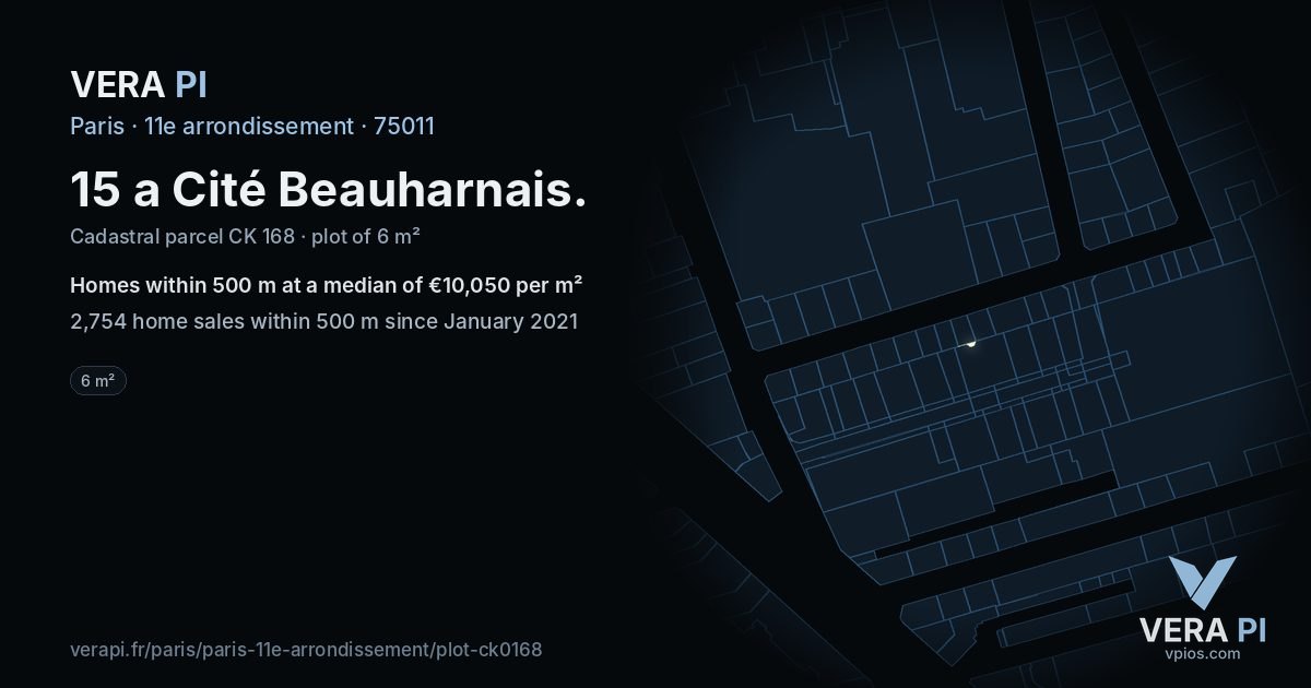 15 a Cité Beauharnais, 11e arrondissement at night – the plot lit, the parcels around coloured by the prices near them