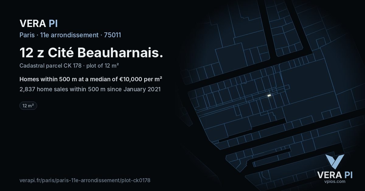 12 z Cité Beauharnais, 11e arrondissement at night – the plot lit, the parcels around coloured by the prices near them