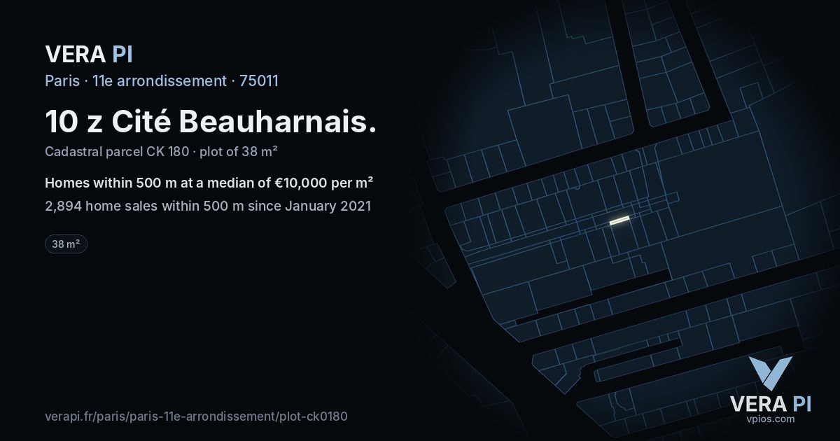 10 z Cité Beauharnais, 11e arrondissement at night – the plot lit, the parcels around coloured by the prices near them