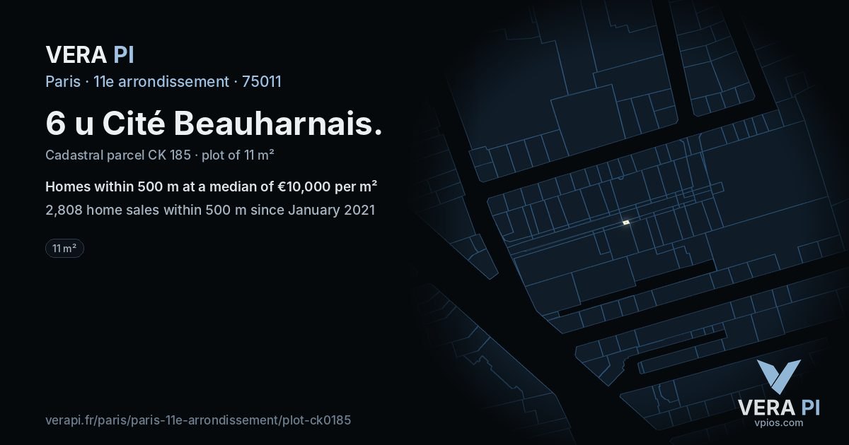 6 u Cité Beauharnais, 11e arrondissement at night – the plot lit, the parcels around coloured by the prices near them