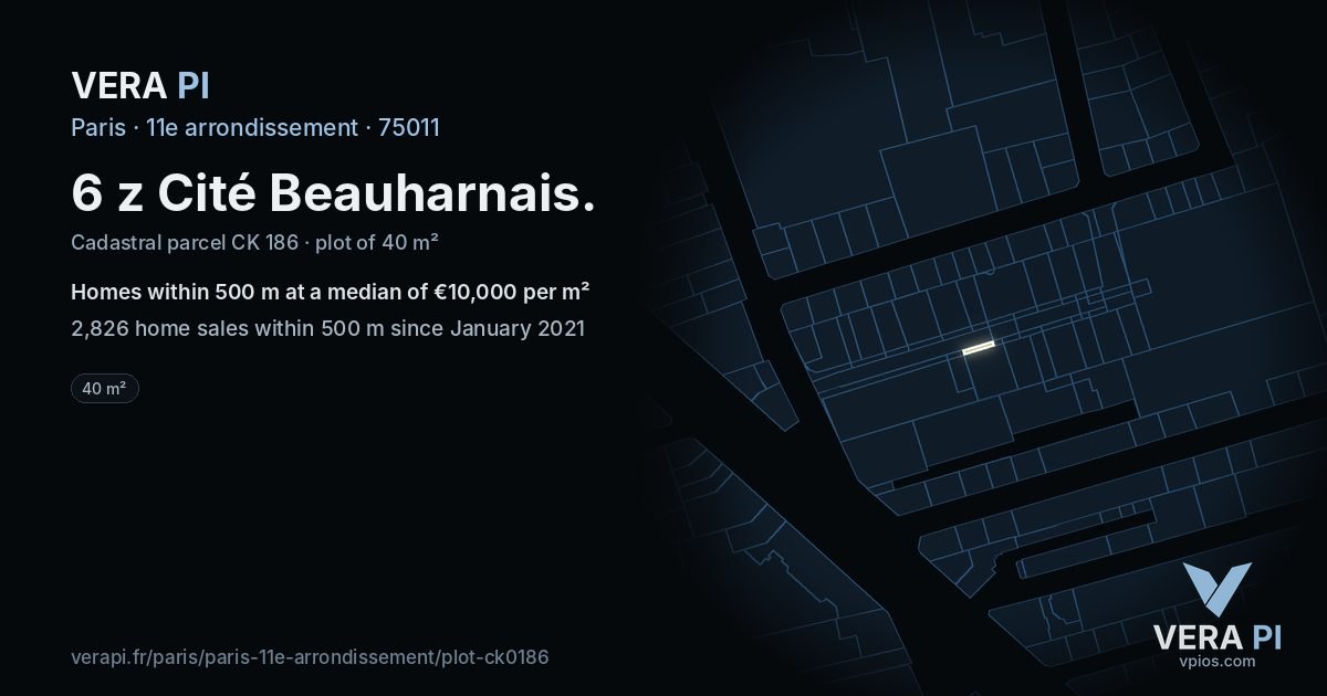 6 z Cité Beauharnais, 11e arrondissement at night – the plot lit, the parcels around coloured by the prices near them