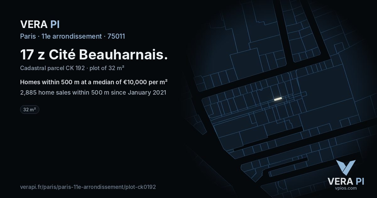 17 z Cité Beauharnais, 11e arrondissement at night – the plot lit, the parcels around coloured by the prices near them