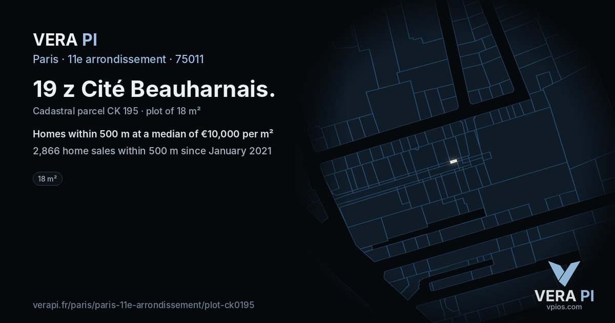 19 z Cité Beauharnais, 11e arrondissement at night – the plot lit, the parcels around coloured by the prices near them