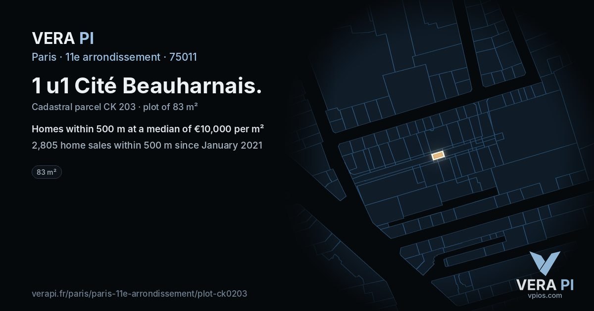 1 u1 Cité Beauharnais, 11e arrondissement at night – the plot lit, the parcels around coloured by the prices near them
