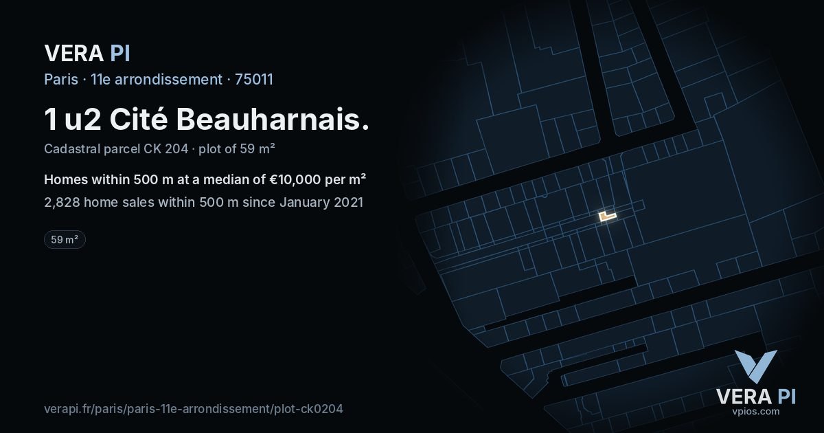 1 u2 Cité Beauharnais, 11e arrondissement at night – the plot lit, the parcels around coloured by the prices near them