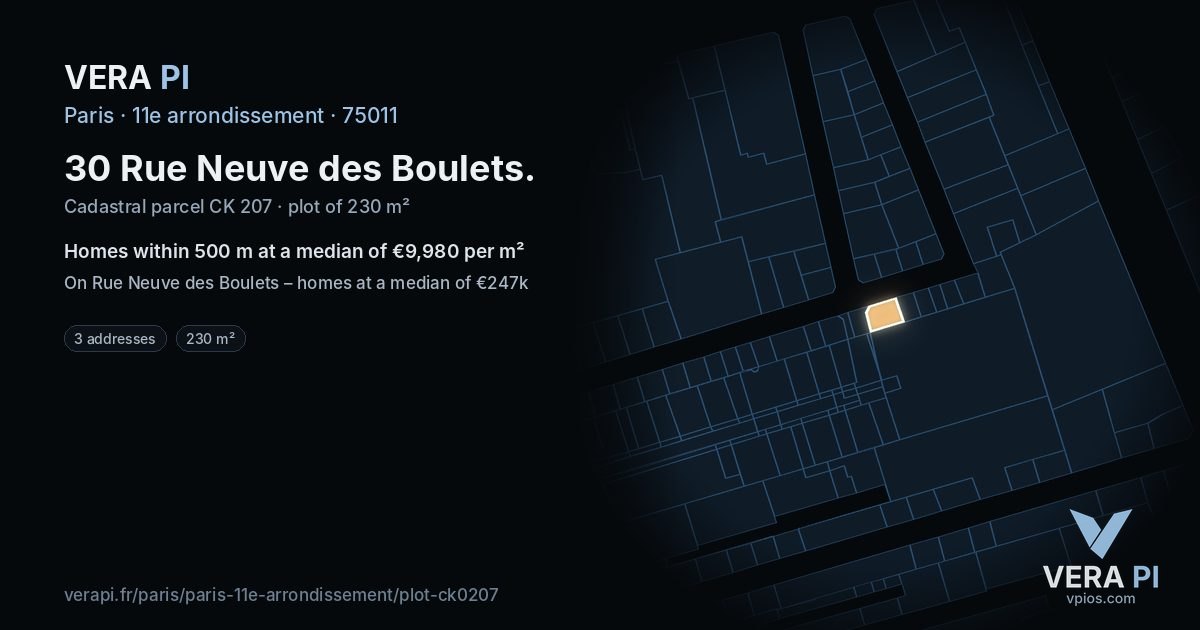 30 Rue Neuve des Boulets, 11e arrondissement at night – the plot lit, the parcels around coloured by the prices near them