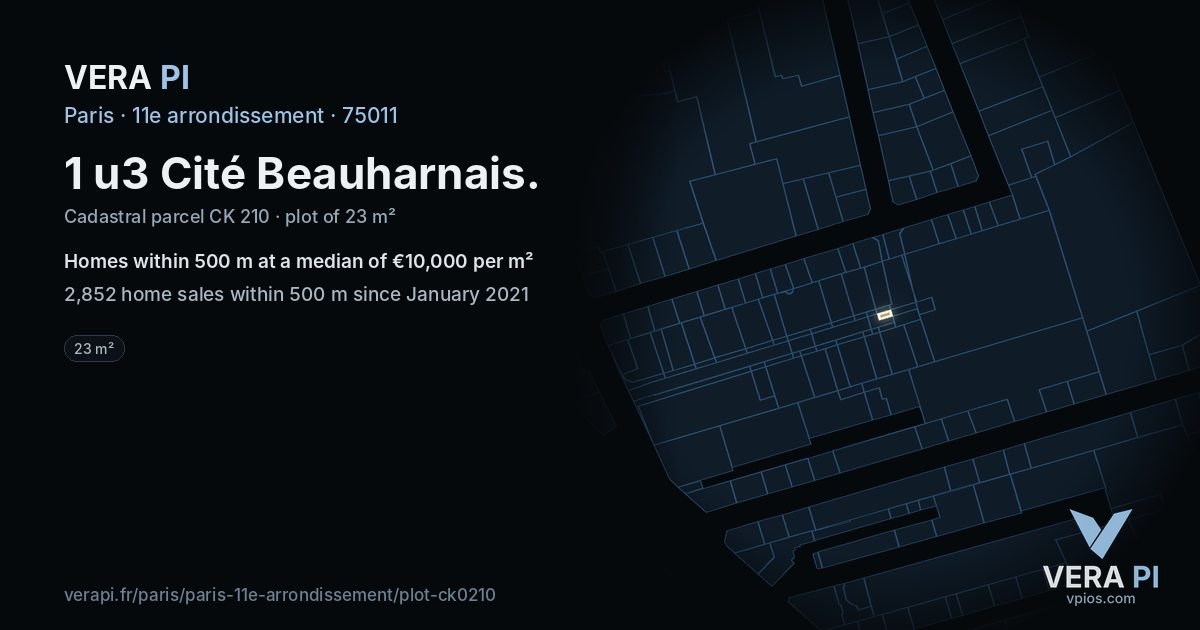 1 u3 Cité Beauharnais, 11e arrondissement at night – the plot lit, the parcels around coloured by the prices near them
