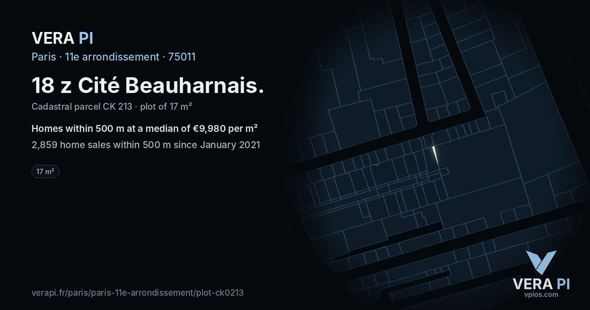 18 z Cité Beauharnais, 11e arrondissement at night – the plot lit, the parcels around coloured by the prices near them