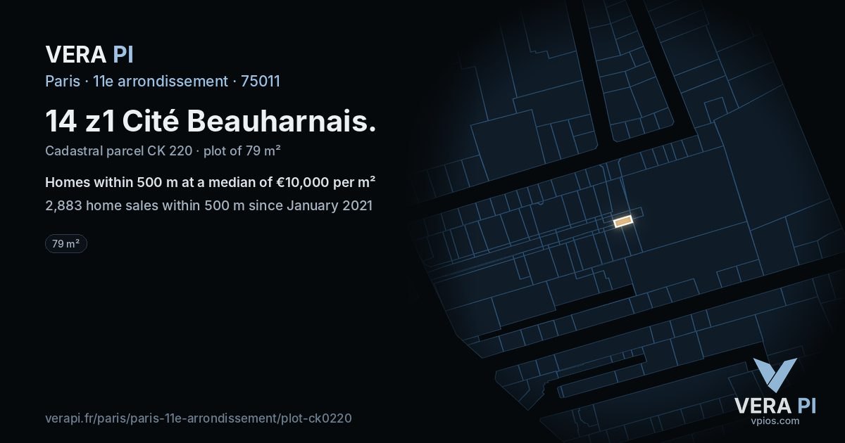 14 z1 Cité Beauharnais, 11e arrondissement at night – the plot lit, the parcels around coloured by the prices near them