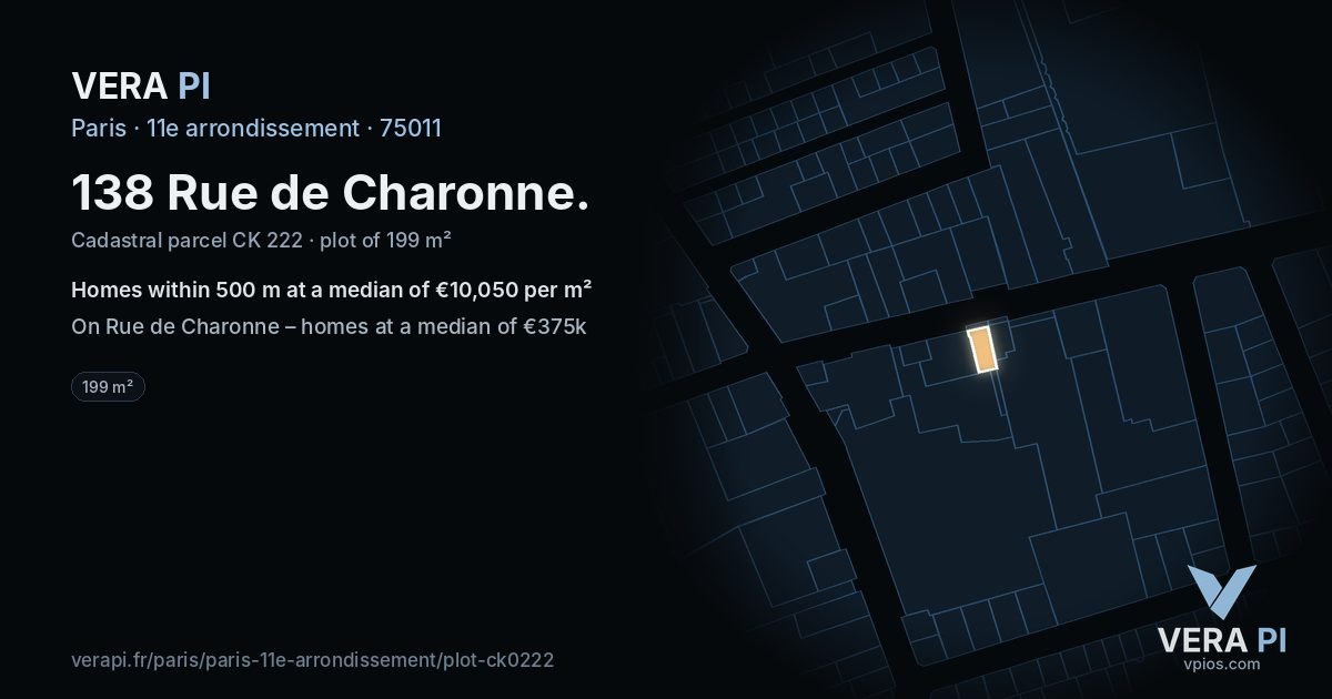 138 Rue de Charonne, 11e arrondissement at night – the plot lit, the parcels around coloured by the prices near them